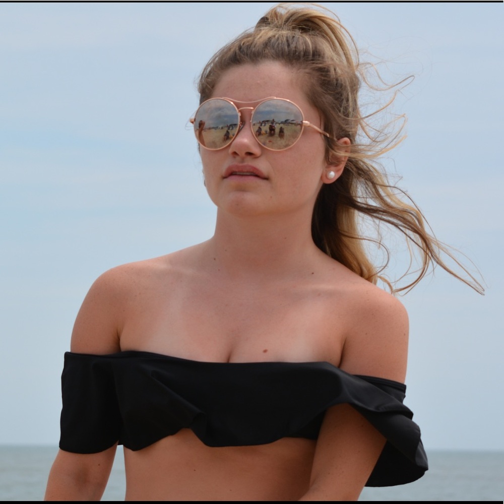 Black Bandeau Frilly Bikini Top